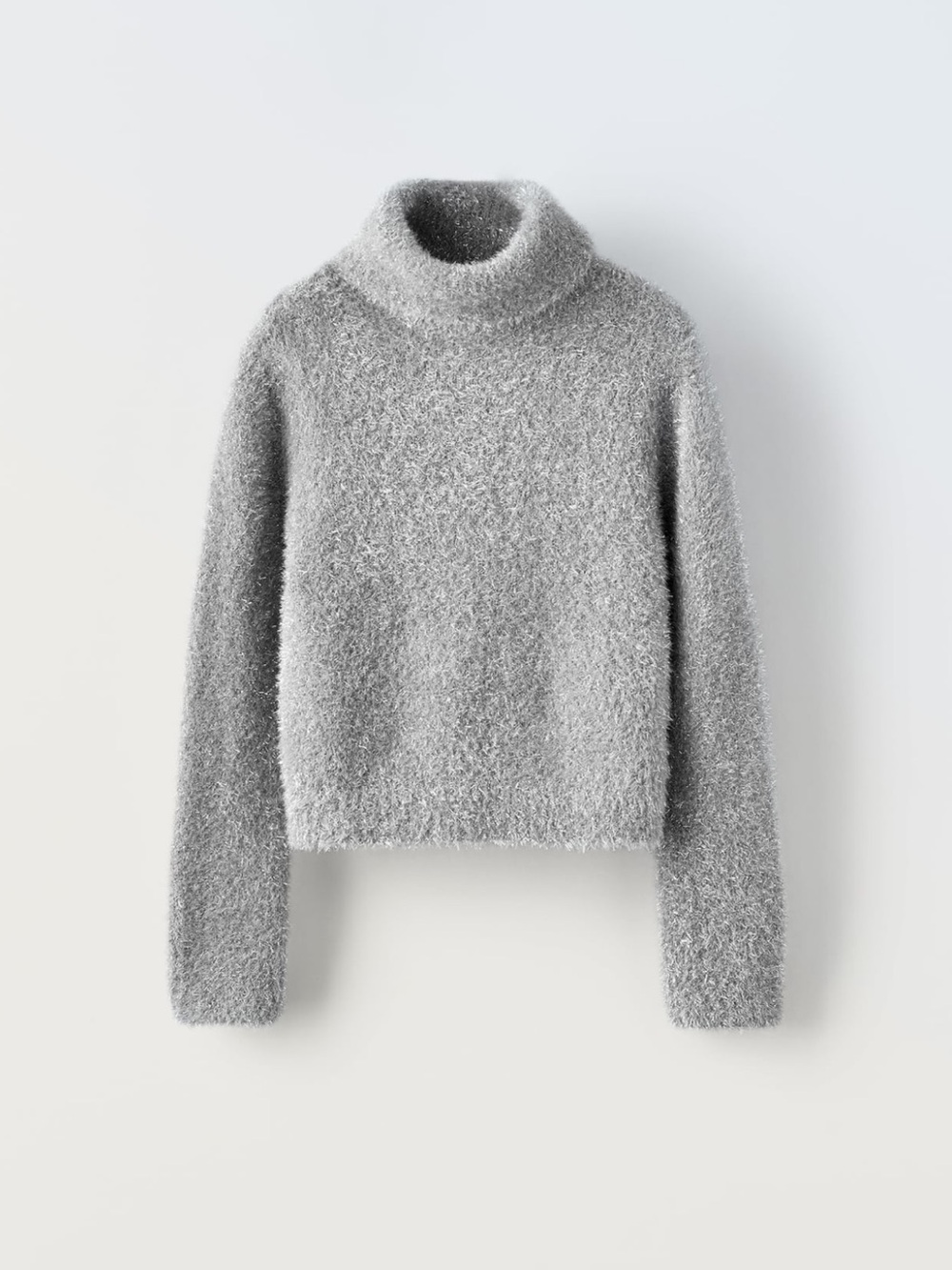 NWT Zara 11-12Y shiny faux fur turtleneck sweater gray silver